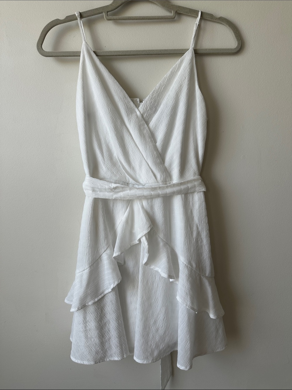 Trixxi White Ruffled Wrap Mini Dress